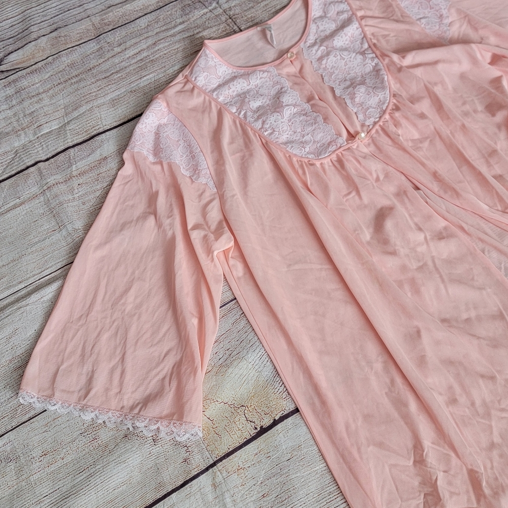 Vintage Pink And Lace Housecoat Duster Sleepwear … - image 6